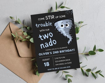 TWOnado Birthday Party Invitation | Instant Download | Storm Weather Party Invitation | Editable Canva Template | Second Birthday Invitation