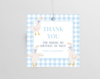 ONE Silly Goose First Birthday Party Favor Tags | Instant Download | Silly Goose Boy Birthday | Editable Canva Template | Farm Animal Party