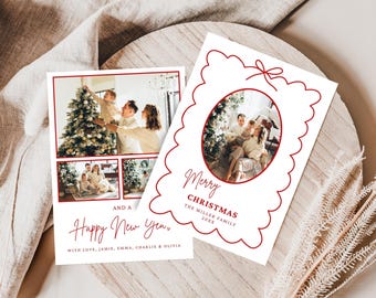 Weihnachtsbogen-Fotokarten-Vorlage | Digitaler Leinwand Download | Moderne Frohe Feiertage Bild Karte | Frohe Weihnachten und guten Rutsch ins Neue Jahre-Foto-Karte