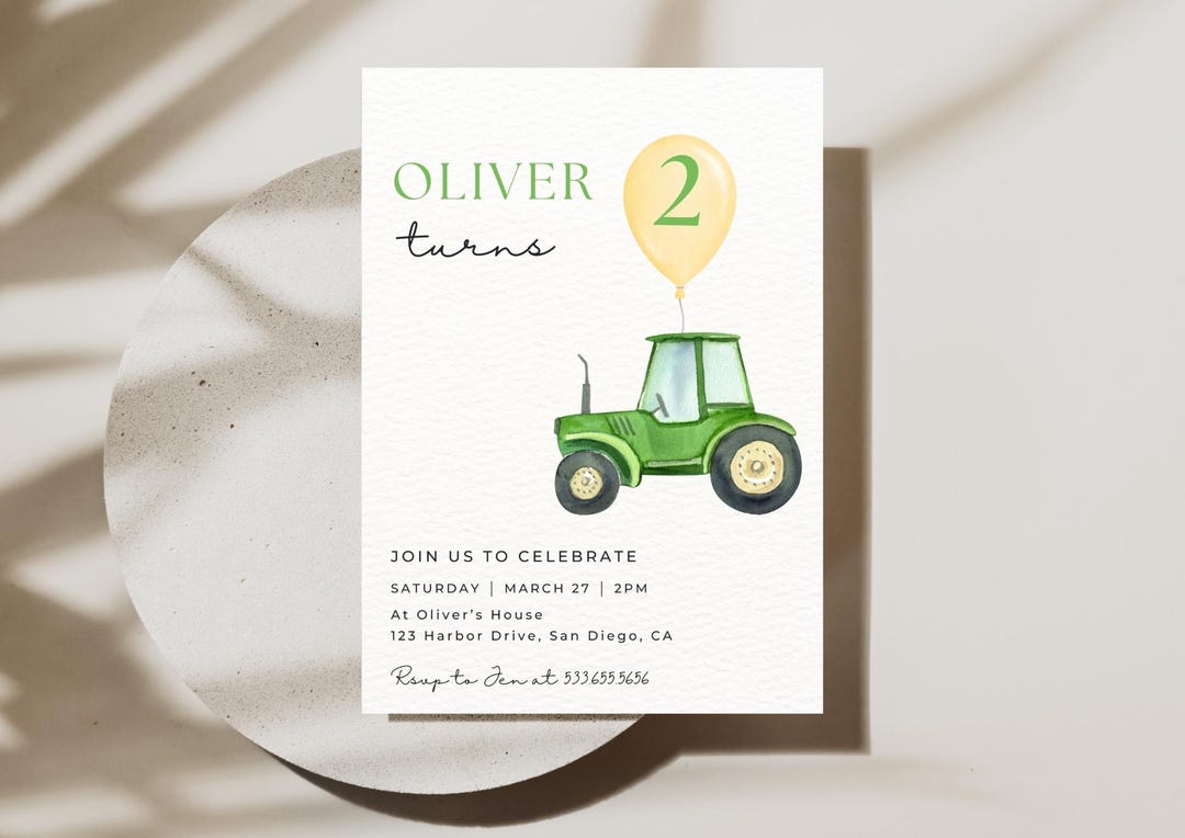 Green Tractor Birthday Party Invitation | Instant Download | Editable ...