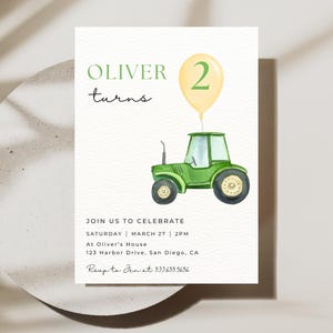Green Tractor Birthday Party Invitation | Instant Download | Editable Canva Template | Boy 1st Birthday Invite | Farm Themed Birthday Party