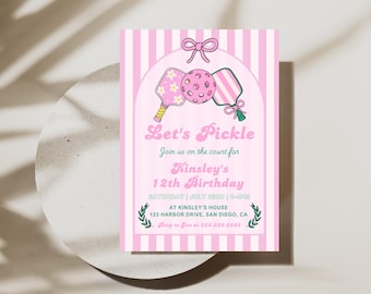 Pickleball Birthday Invitation | Girl Birthday Invite | Instant Download | Pink Pickleball Birthday Party Invite | Editable Canva Template