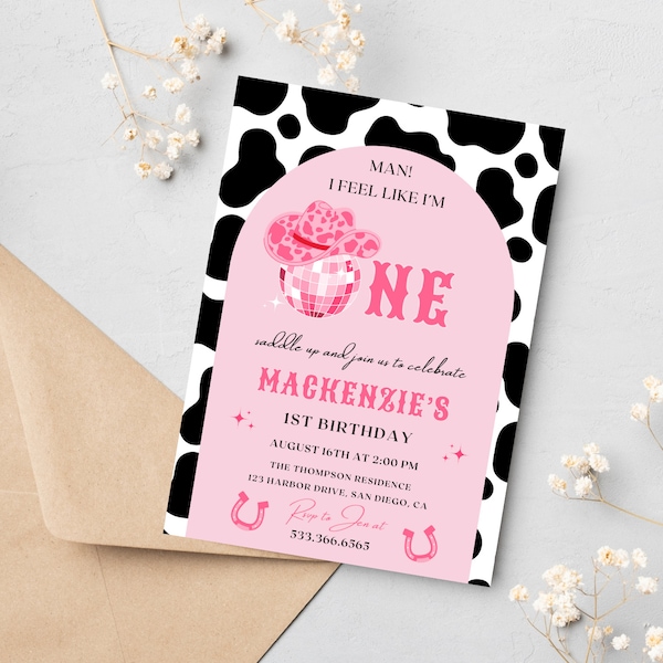 Man I Feel Like I'm One! Birthday Party Invitation | Instant Download | Disco Cowgirl Party | Space Cowgirl 1st Birthday | Editable Template