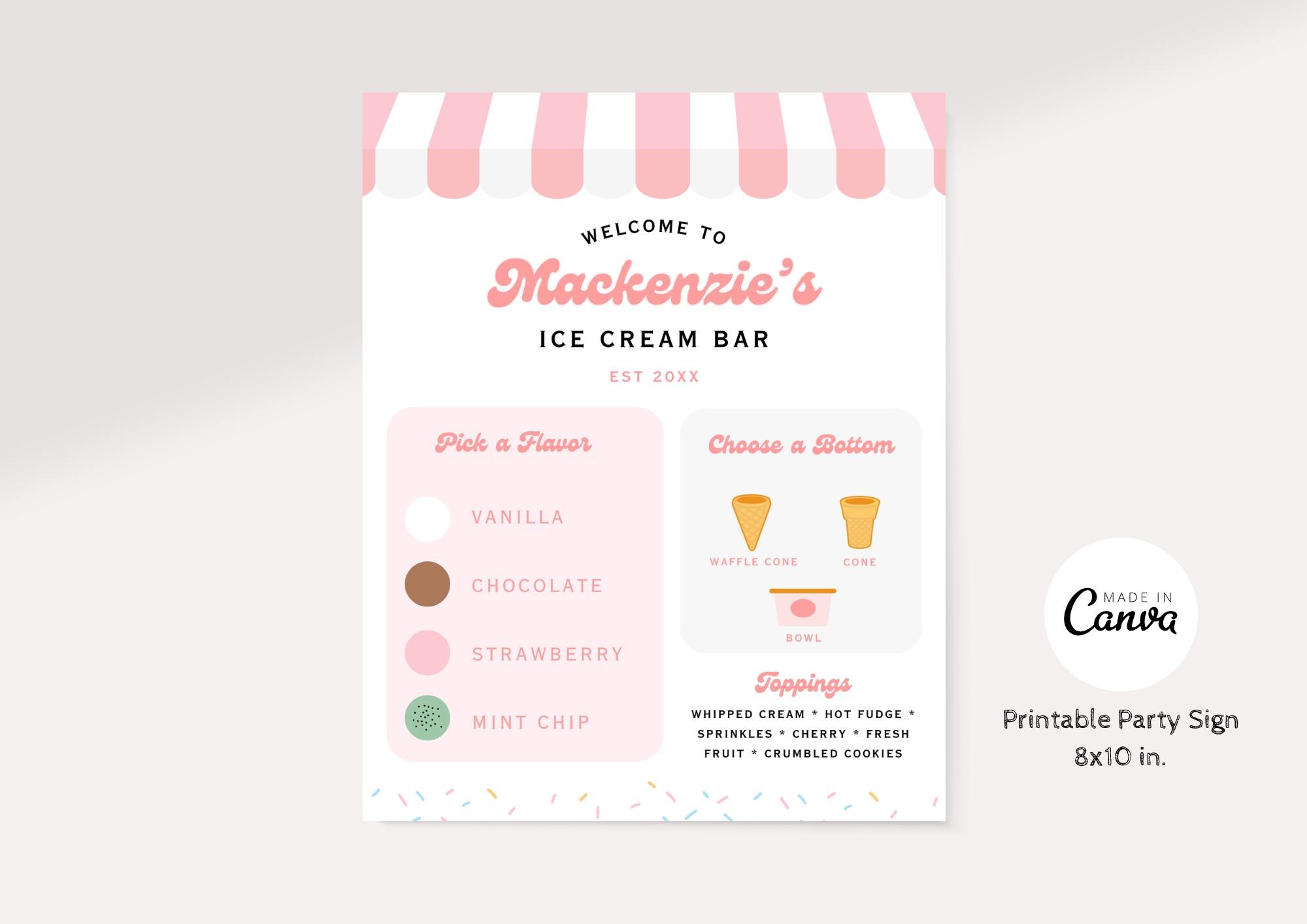 Ice Cream Bar Menu Party Sign | Instant Download | Summer Birthday ...