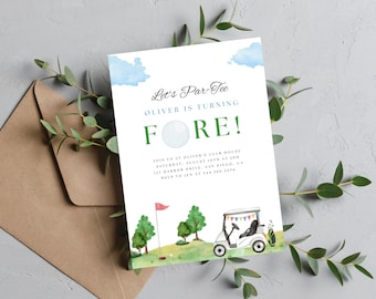 FORE Golf Birthday Party Invitation | Instant Download | Boy 4th Birthday | Editable Canva Template | Golf Themed Fourth Birthday Invitation