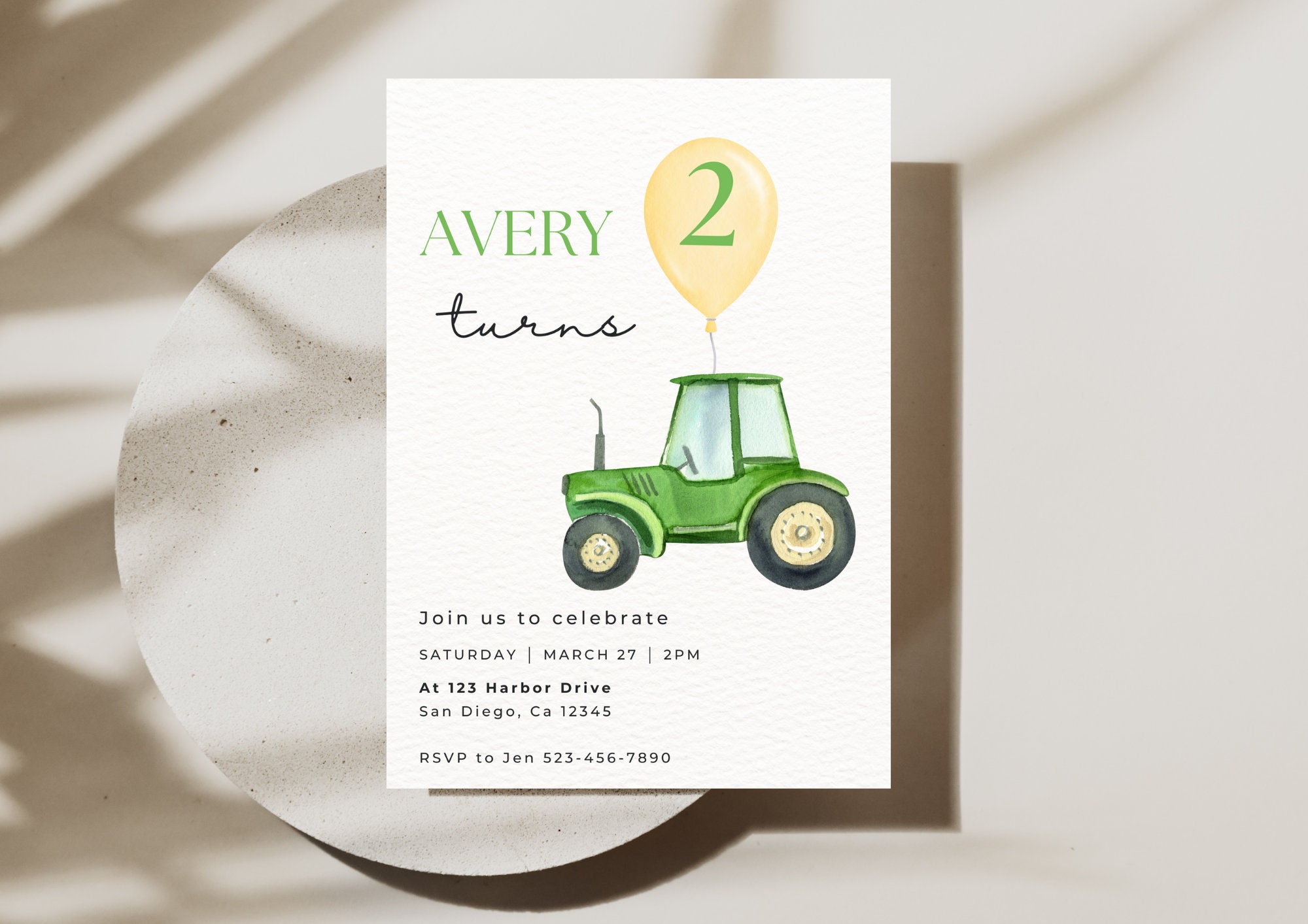 Editable Green Tractor Birthday Party Invitation Instant Download ...