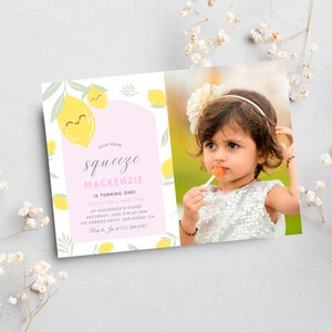 Editable Lemon Birthday Invitation | Our Main Squeeze Birthday Invitation | Instant Download | Lemonade Girl 1st Birthday | Canva Template