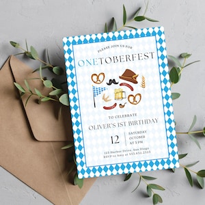 ONEtoberfest Birthday Invitation | Instant Download | Oktoberfest First Birthday Invitation | Biergarten Pretzel Invite | Editable Template