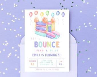 Bounce House Birthday Party Invitation | Jump Party Invite | Editable Canva Template | Instant Download | Girl Jump and Play Birthday Party