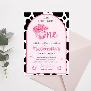 Man I Feel Like I&#39;m One! Birthday Party Invitation | Instant Download | Disco Cowgirl Party | Space Cowgirl 1st Birthday | Editable Template