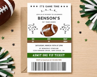 Football Birthday Ticket Invitation | Football Themed Birthday | Editable Canva Template | First Year Down, Game On Invite | Boy Birthday