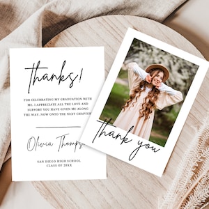 Abschluss-Foto-Dankeschön-Karte | Bearbeitbare Canva Vorlage | Printable Senior Graduierung Dankeschön-Karte | Boho minimalistische Abschlusskarte