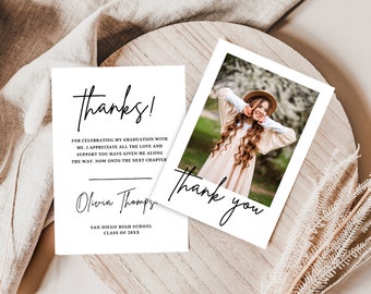 Graduation Photo Thank You Card | Editable Canva Template | Printable Senior Graduation Thank You Card | Boho Minimalist Graduation Card