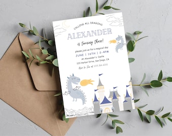 Dragon Birthday Party Invitation, Dragon Theme Birthday, Instant Download, Editable Canva Template, Calling All Dragons, Kid Party Invite