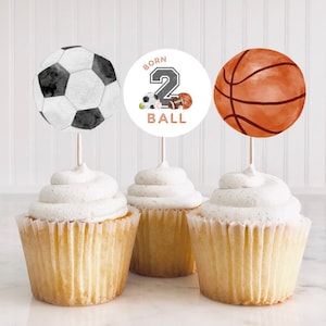 Geboren 2 Ball Geburtstagsparty Cupcake Toppers | All Star Boy 2. Geburtstag Party Kuchen Topper | Sofortdownload | Sport Motto Party | Leinwand
