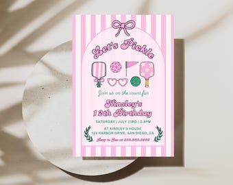 Pickleball Birthday Invitation | Girl Birthday Invite | Instant Download | Pink Pickleball Birthday Party Invite | Editable Canva Template