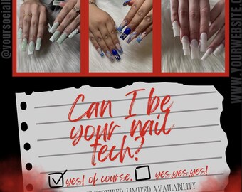 Folleto de reservas de febrero, plantilla de manicura para San Valentín (Canva DIY, tamaño vertical) (descarga digital)