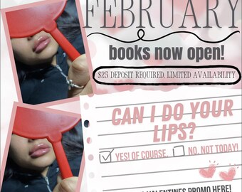 Folleto de reservas de febrero, promoción de San Valentín, plantilla de Canva (descarga digital)