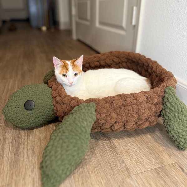 Patrón de cama de tortuga tejida a crochet para mascotas: Cama acogedora para perros y gatos (Descarga digital en PDF)
