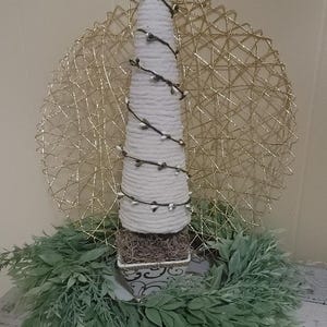 Cream Vine Tree, Christmas Tree, Christmas Tree, Tabletop Decor, Mantel Decor, Shelf Accent, Gifts, Handcrafted Unique, Cone Tree, Yarn Tree