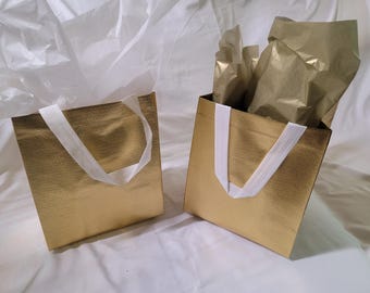 Gold Shiny Gift bag, tote with tissue paper