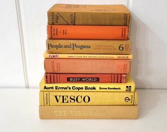 Yellow and Orange Book Collection, Set of Nine, Library Decor, Home Decor, Instant Library