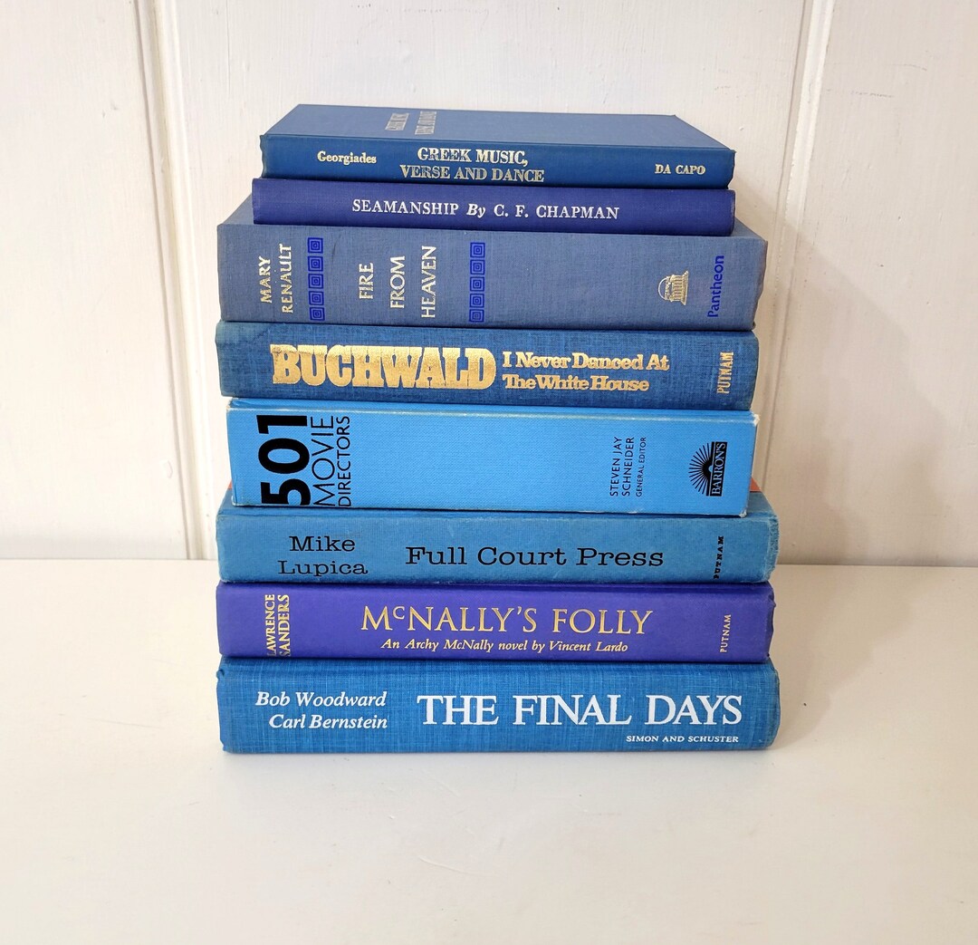 Bright Light Blue Book Collection, Set of Eight, Library Decor, Home