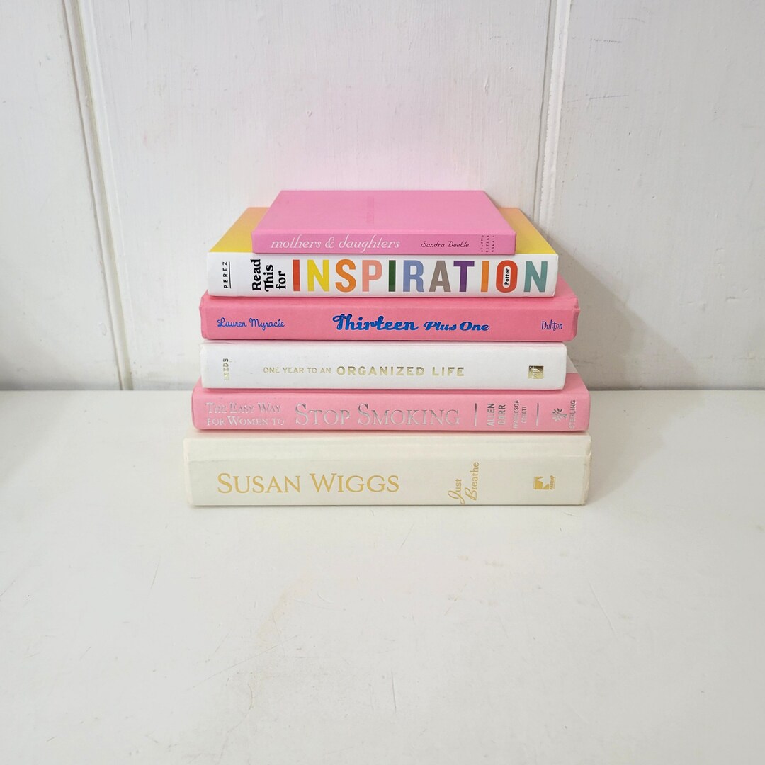 Pink and White Books, Instant Library, Vintage Book Collection, Home ...