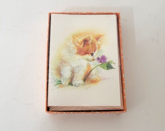 Vintage Note Cards Kitten and Flower