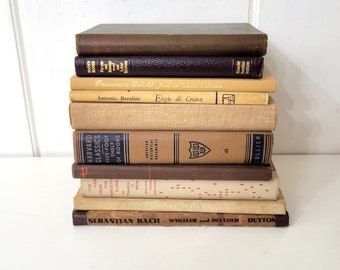 Brown and Tan Book Collection, Set of Ten, Library Decor, Home Decor, Instant Library