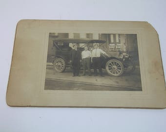 Three Men with Antique Car Vintage Photograph