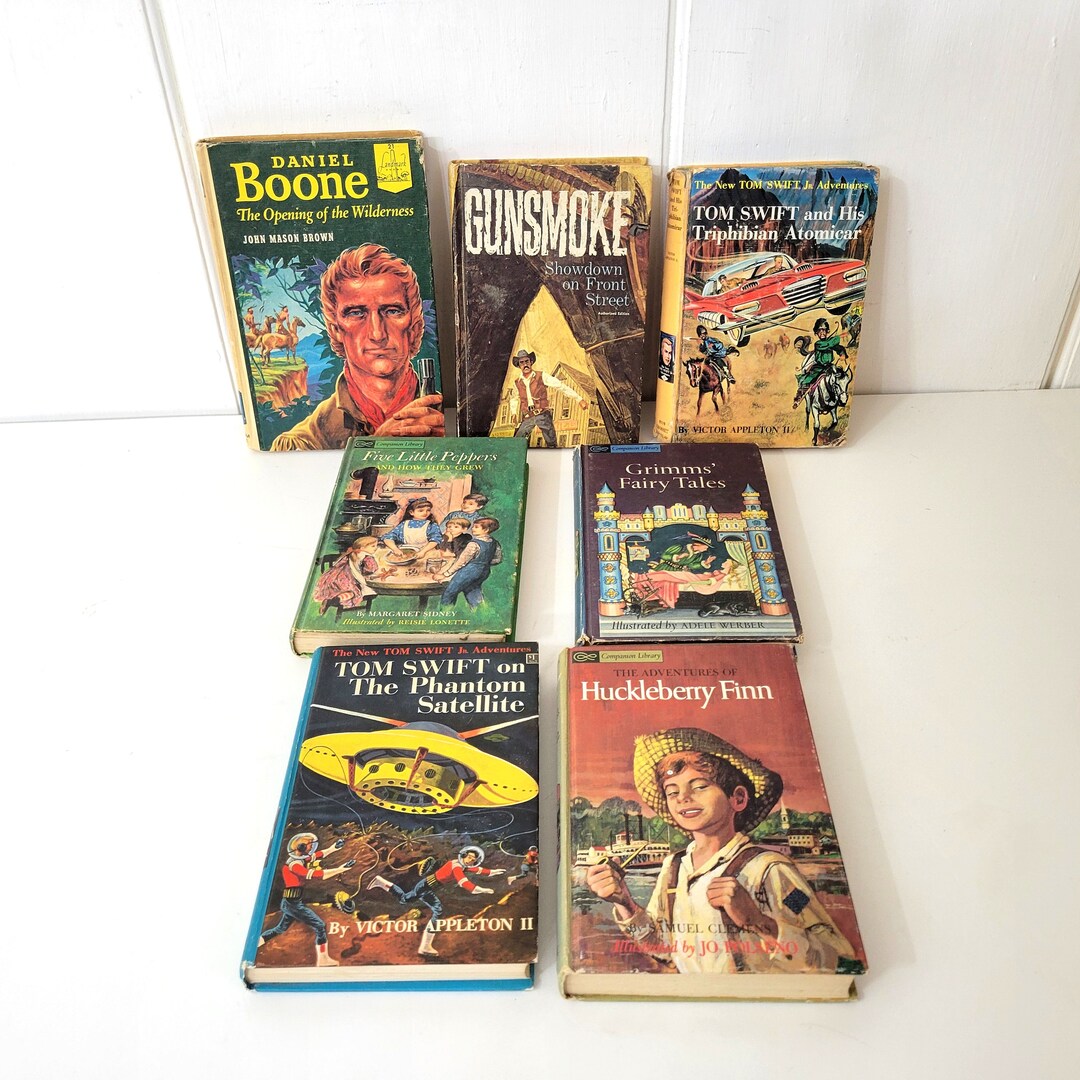 Vintage Children's Book Collection, Set of Seven, Library Decor, Home Decor, Instant Library Etsy