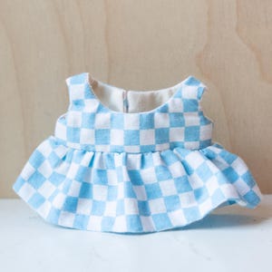 Blue + White Checkered Dress for Labubu Plush Pendant Doll Handmade (DRESS ONLY) Ready to Ship