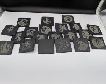 Halloween Slate Coasters, Spooky Drink Coasters, Set of 4
