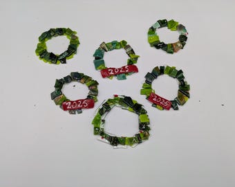 Handmade Fused Glass Wreath Ornament, Holiday Decoration