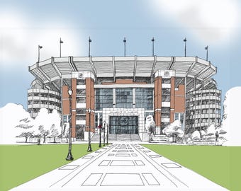 GameDay in Tuscaloosa. Pen and Ink stadium sketch on canvas