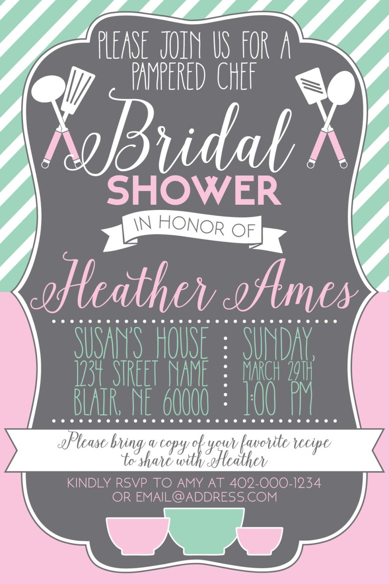 Pampered Chef Bridal Shower Invitation Blush Pink & Mint Etsy