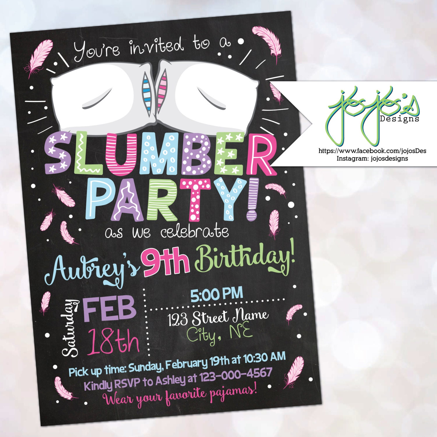 Girl's Slumber Party Birthday Party Invitation Fun | Etsy