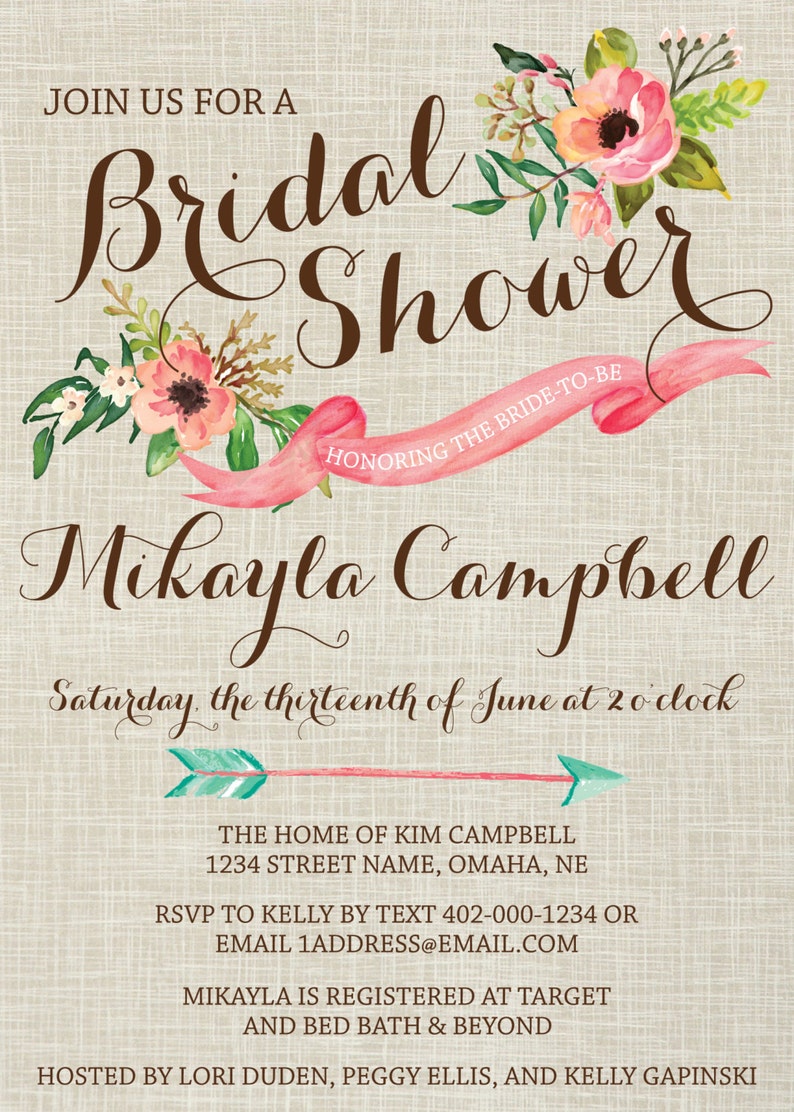 Floral Country Linen Bridal Shower Invitation Shabby Chic Etsy
