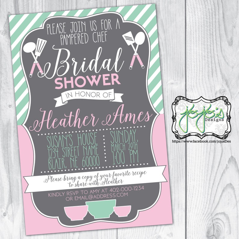 Pampered Chef Bridal Shower Invitation Blush Pink Mint Image 0