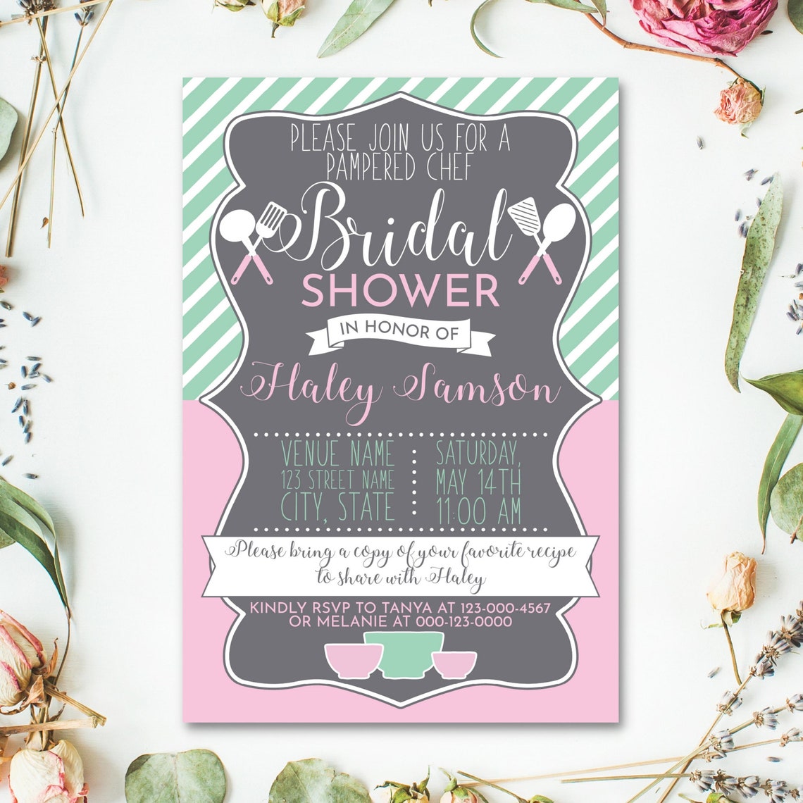 Pampered Chef Bridal Shower Invitation Blush Pink and Mint Etsy
