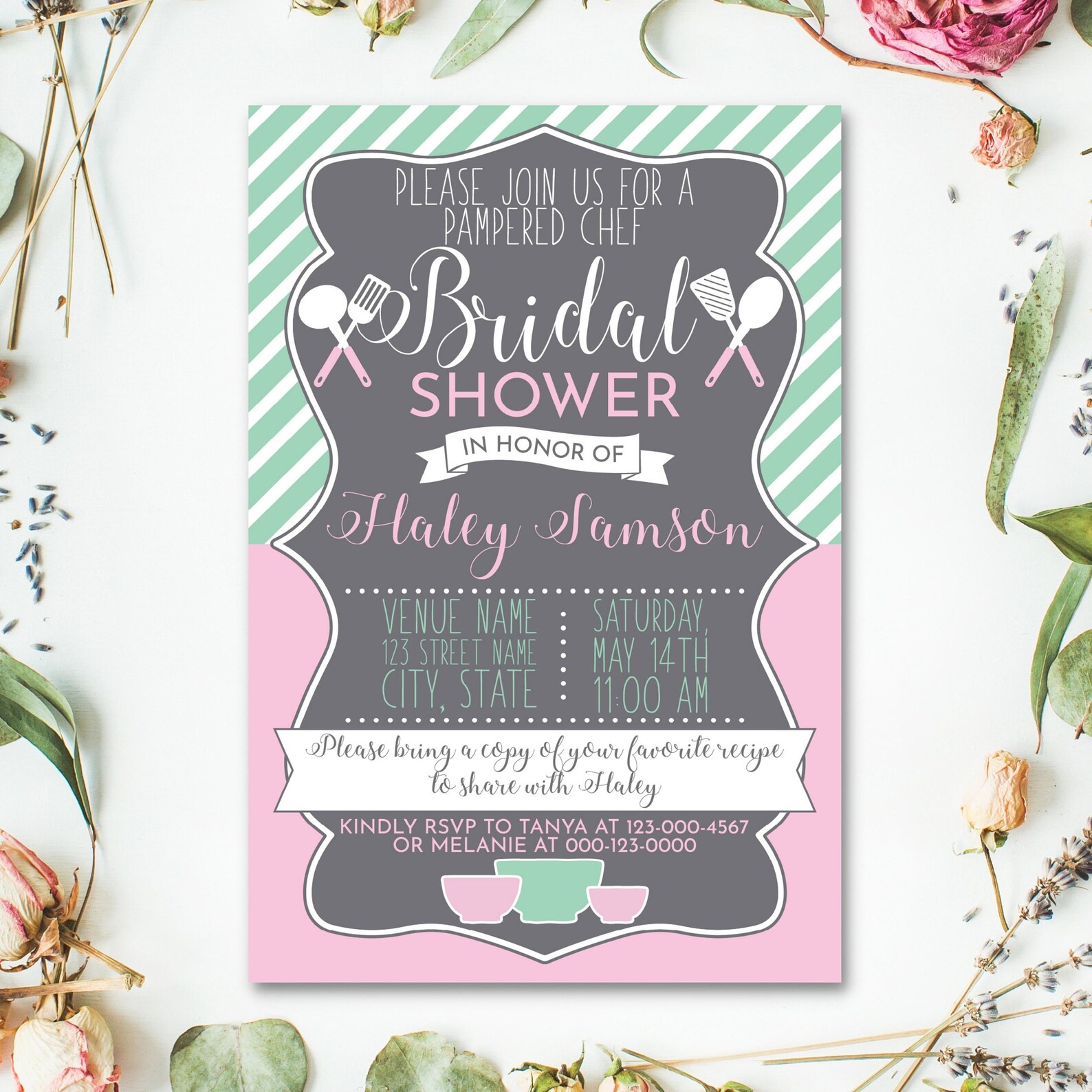 Pampered Chef Bridal Shower Invitation Blush Pink and Mint Etsy