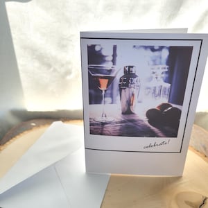 Celebrate Polaroid Greeting Card - 5x7 Blank Inside - Cocktail Hour Photograph for Retirement, Graduation, Promotion, Birthday