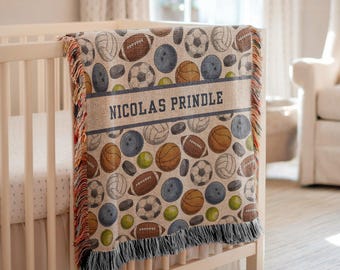 Manta deportiva personalizada para bebé: manta con nombre personalizado, decoración infantil