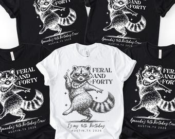 Feral And Forty Birthday Shirt With Raccoon, Personalized 40th Birthday Crew Tee, Funny Milestone Gift For Women, 1986 birthday shirt
