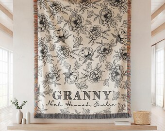 Personalized Grandmother Woven Blanket - Custom Grandma Throw - Nana Floral Throw - Best Gift for Grandparents - Gift for Mom, Birthday Gift