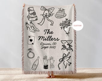 Personalized Wedding Blanket with Names & Date, Anniversary Engagement Throw, Custom Couple Gift, Bridal Shower or Bachelorette Present