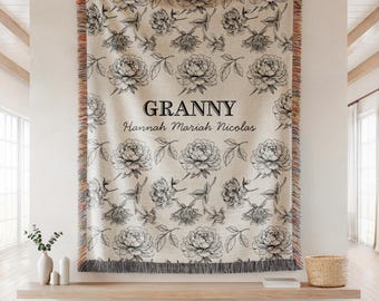 Personalized Grandmother Woven Blanket - Custom Grandma Throw - Nana Floral Throw - Best Gift for Grandparents - Gift for Mom, Birthday Gift