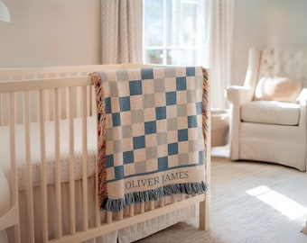 Custom Checkered Baby Blanket: Personalized Woven Cotton Throw