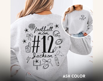 Football Mom sweatshirt With Name and number, Personalized Football mama Shirt, Mom Football Shirts for Son, Football Mom Longsleeve